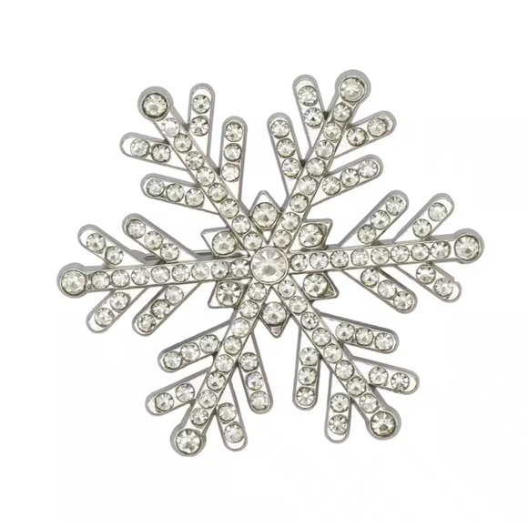 Christmas Jewelry - Festive Sparkling Snowflake Brooch with Clear Faux Gems - New!